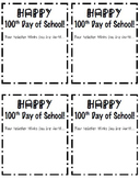 100th Day of School Treat Cards