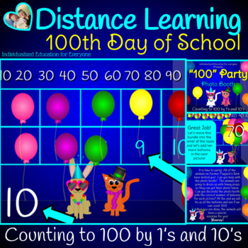 Preview of 100th Day of School Virtual Distance Learning Counting to 100 Balloons