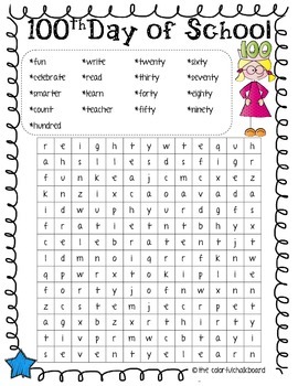 Preview of 100th Day of School Word Find {Freebie}