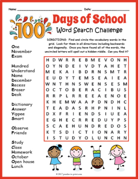 Preview of 100TH DAY OF SCHOOL Word Search Worksheet Activity - 3rd, 4th, 5th, & 6th Grade
