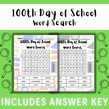 Preview of 100th Day of School Word Search  | Free Fun | No Prep | Centers | Word Hunt