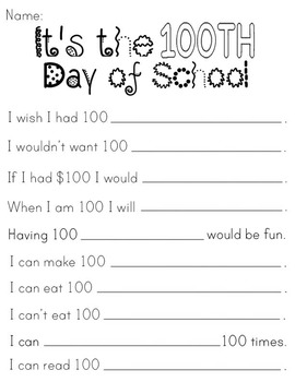 Preview of 100th Day of School Worksheet