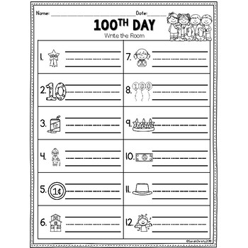 100th Day of School- Write the Room by Sarah's Tiny Seed-Sarah Christy