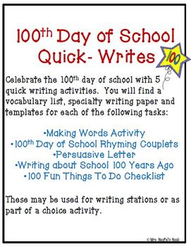 100th Day Of School Writing Activities By Sandra Naufal Tpt