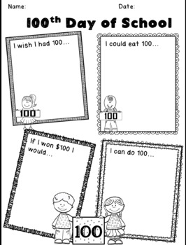 Preview of 100th Day of School Writing Activity