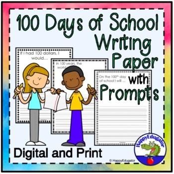 Preview of 100th Day of School Writing Prompts Lined Paper with Editing Checklist and Easel
