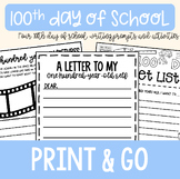 100th Day of School Writing Prompts and Activities, 100 da