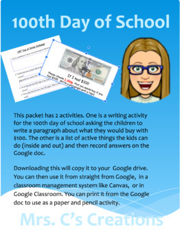 Preview of 100th Day of School Writing and Activity Challenge
