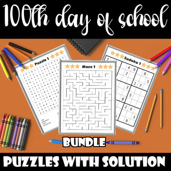 Preview of 100th day of school Puzzles With Solution - Fun January February Activities