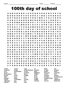 100th day of school Word Search by WorksheetWiz | TPT