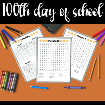 Preview of 100th day of school Word Search Puzzles With Solutions -  January Activities