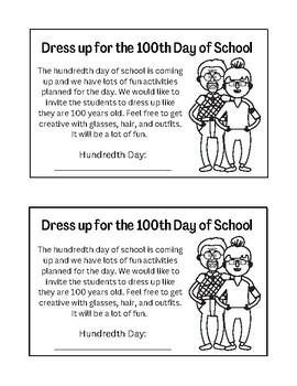 100th day of school dress up | Parent note by Jenna Sloan | TPT