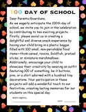 100th day of school letter to parents-Editable