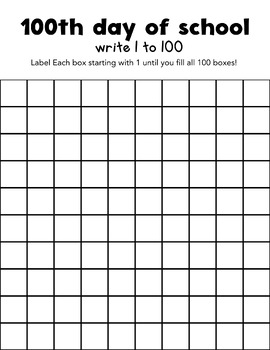 Preview of 100th day of school - write 100 numbers