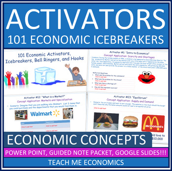 Preview of 101 Activators Economic Icebreakers Bell Ringers Hooks for High School Economics