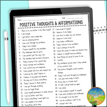 Positive Thinking Affirmations Distance Learning Digital Print