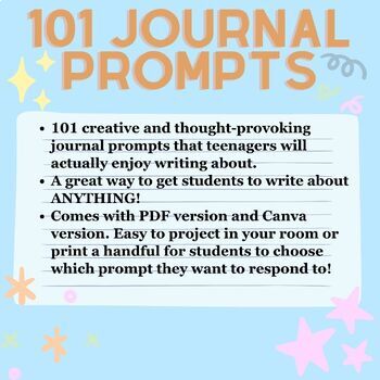 101 Journal Writing Prompts by Jess Anderson | TPT
