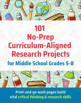 Preview of 101 No-Prep Curriculum-Aligned Research  Projects for Middle School Grades 5-8
