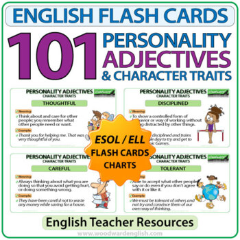 Preview of 101 Personality Adjectives and Character Traits - English Flash Cards / Charts