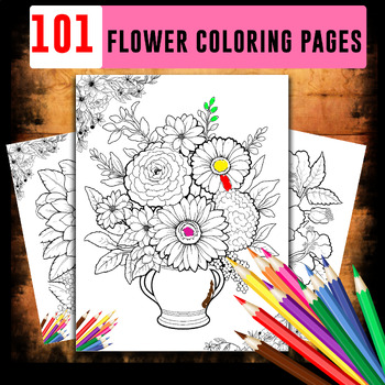 Preview of 101 Printable Flower Coloring Pages-Spring Flower Coloring-Activity page Sheets