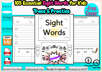 Preview of 105 Essential Sight Words for Kids,Kindergarten Sight Word Books