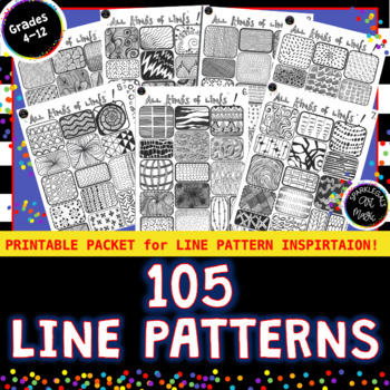 Preview of 105 Line Pattern Ideas! Design Handouts Printable Packet Art Drawing Resource