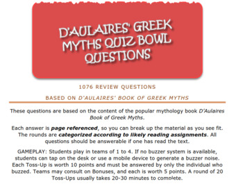 Preview of 1070 Quiz Bowl Review Questions for D'Aulaire's Book of Greek Myths