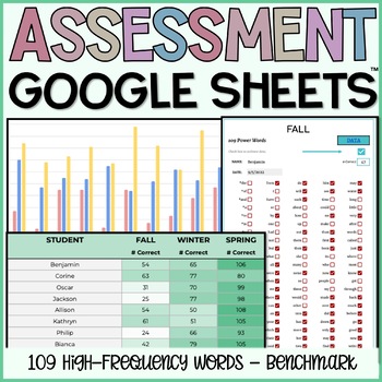 Preview of 109 High-Frequency Words Assessment Benchmark & Data Tracking in GOOGLE SHEETS™