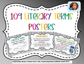 109 Literary Terms Posters Black & White Boarder by Lit Teacher's Corner