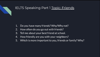 Preview of IELTS Speaking Exam Preparation Lesson Plan Part 1 Topic: Friends