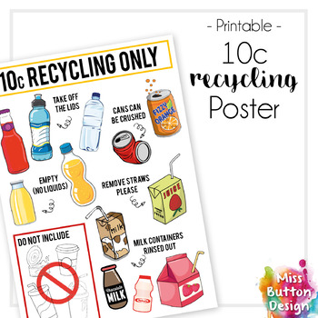 Preview of 10c Recycling Bottle & Cans Poster - Staff room or School Yard Poster