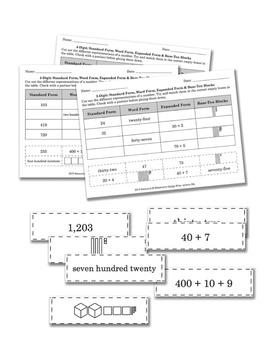 Preview of 10s, 100s, & 1000s Cut and Paste Standard, Word, Expanded, and Base Ten Forms