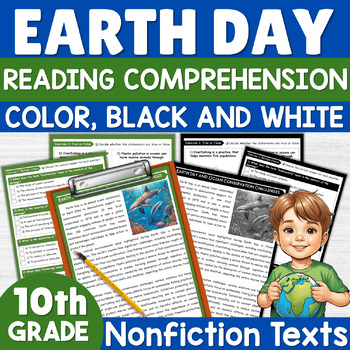 Preview of 10th Grade Earth Day Ocean Reading Comprehension Passage & Questions April
