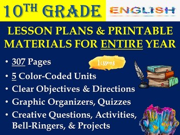 Preview of 10th Grade English ELA Lesson Plans & Materials for FULL YEAR (42 Weeks)