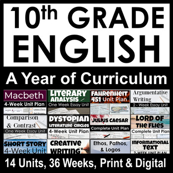 Preview of 10th Grade English ELA Year Long Curriculum Bundle With Lessons for English 10