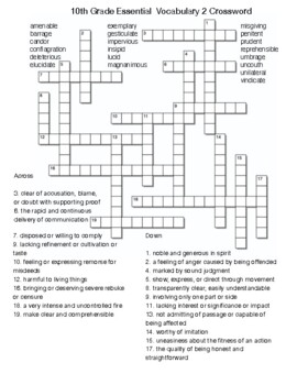 10th Grade Vocab Xword Crossword - WordMint