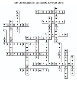 10th Grade Vocab Xword Crossword - WordMint