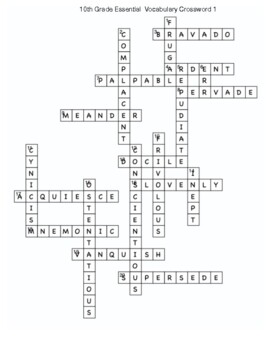 10th Grade Vocab Xword Crossword - WordMint