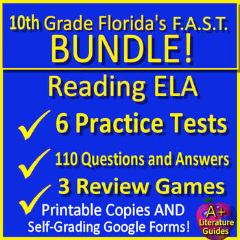 Preview of 10th Grade Florida BEST PM3 Bundle FAST Reading ELA Practice Tests Games Florida