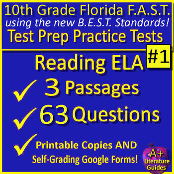 Preview of 10th Grade Florida FAST PM3 Reading ELA Practice Tests Florida BEST Google Forms