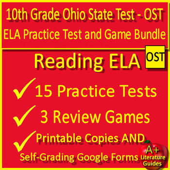 Preview of 10th Grade OST ELA Practice Tests and Games Bundle - Ohio State Test ELA II AIR