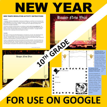 Preview of 10th Tenth Grade GOOGLE New Year's Writing Activity Templates