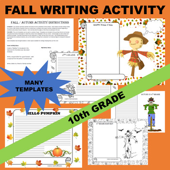 Preview of 10th Tenth Grade Sophomore Fall Autumn Writing Activities