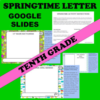 Preview of 10th Tenth Grade Sophomore GOOGLE Spring (Springtime) Writing Activity Templates