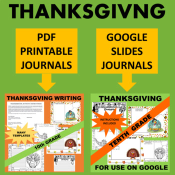 Preview of 10th Tenth Grade Sophomore Thanksgiving Writing - Google & Paper Combo Bundle