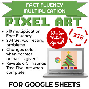 Preview of 10x Multiplication Christmas Tree Pixel Art! Math Fact Fluency on Google Sheets