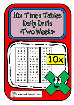 Preview of 10x Times Table Daily Drills