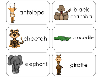 11 African Animals Beginning Stages Flashcards. Preschool-1st Grade