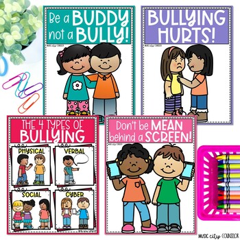 Preview of 11 Bullying Prevention Posters & Coloring Pages, Cyberbullying