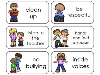 Preschool word wall cards. 11 Laminated Class Rules Picture and Word Flashcards 